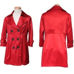 XOXO Vintage Y2K Red Double Breasted Satin Feel Peacoat Size M